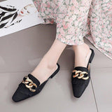 Finn Chain Pointed Toe Mule Closed Toe Half Slippers Women's Summer Outer Wear Pointed Toe Women's Shoes Chunky Heel