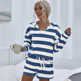 Women's Fall Outfits Fashionable Striped Casual Sports Shorts Suit for Women