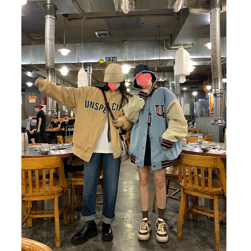 Vintage Letterman Jacket Autumn Cotton Baseball Uniform Sports Style with Letters Vintage Jacket Women's Preppy