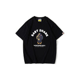 WGM Closing Shark Print Short Sleeve Couple Loose T-shirt