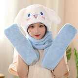 My Melody Hat Cartoon Autumn and Winter Hooded Scarf Gloves Female Cute Melody Fashionable Warm Scarf and Hat One  Kulomi