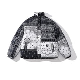 Mens Fall Outfits Cotton-Padded Coat Winter Leopard Print Color Matching Couple Bread Coat Cotton-Padded Casual Coat