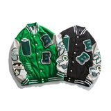 Green Varsity Jacket Autumn Casual Jacket Cityboy Color Matching Long Sleeve Letter Towel Embroidery Top for Men