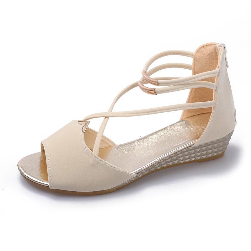 Women Open Toe Sandals Flats Summer Wedge Peep Toe Zipper Sandals