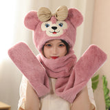 My Melody Hat Cartoon Autumn and Winter Hooded Scarf Gloves Female Cute Melody Fashionable Warm Scarf and Hat One  Kulomi