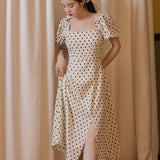 Women's Cottagecore Dress Retro Puff Sleeve Polka Dot Dress Women's Summer Waist Slimming Dress