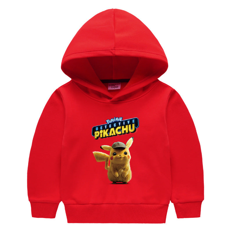 Children Pokemon Pikachu Hoodie Autumn and Winter Boys and Girls Children Fleece-Lined Long Sleeve