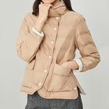Women Winter Coats Puffer Jacket Down Coat Light Thin Short Double-Sided Different Color Contrast Color Down Jacket