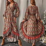 1920S Dress Spring Retro Slim Print Dress for Women