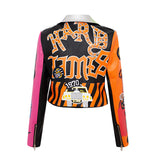 Punk Rock Jacket Graffiti Printing Motorcycle Leather Coat