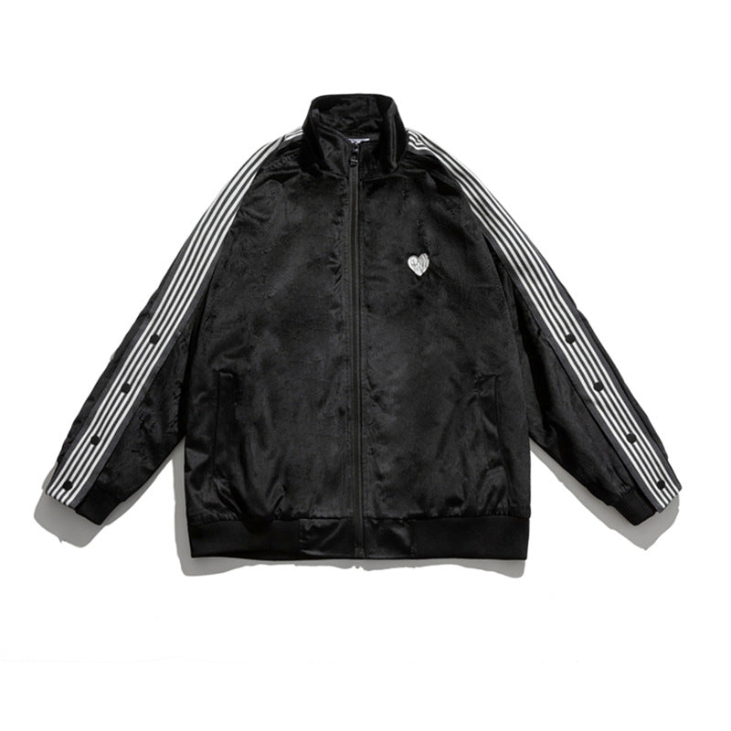 Black Varsity Jacket Autumn Embroidery Casual Loose Multi-Pocket Workwear Coat Men's Jacket