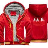 Stranger Things Hoodie Winter Thickened Velvet Padded Color Block Printed Cardigan Zipper Hooded Jacket