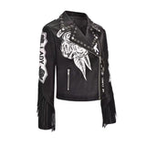 Punk Rock Jacket Graffiti Rivet Print Short Motorcycle Leather Coat