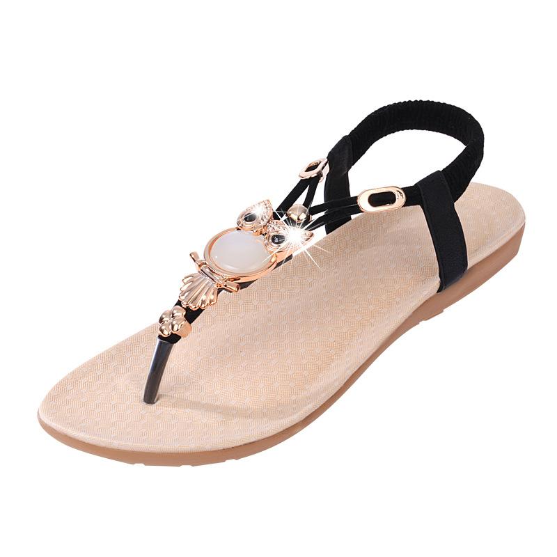 Women Open Toe Sandals Flats Large Size Flat Bottom Casual Elastic Strap Sandals