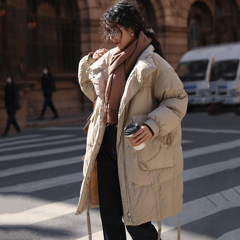 Women Winter Coats Puffer Jacket Down Coat Autumn and Winter Stand Collar Mid-Length White Duck Down Jacket