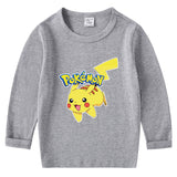 Children Pokemon Pikachu Hoodie Spring and Autumn Children's Cotton T-shirt round Neck