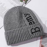 Men Winter Hats Men's Hat Autumn and Winter Solid Color Letter Embroidery