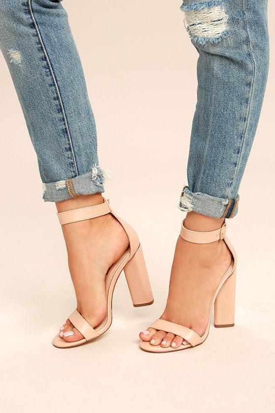 Nude Block Heels Summer Super High Heel Hollow Buckle Women's Sandals