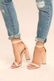 Nude Block Heels Summer Super High Heel Hollow Buckle Women's Sandals