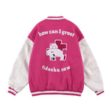 Blue Varsity Jacket Autumn Street Unisex Style Baseball Uniform Men's Bear Towel Embroidery Thread Jacket