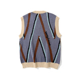Men Sweater Vest Contrast Color Striped Jacquard Sweater Vest Vest Men's Loose V-neck Sleeveless Sweater Coat