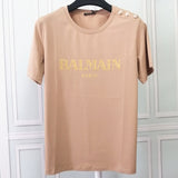 T Shirt Balmain T-shirt Short Sleeve Women's Clothing Cotton round Neck Letter Half Sleeve