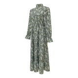 Emery Rose Dresses Printed Long Sleeve Waist-Controlled Large Hem Dress