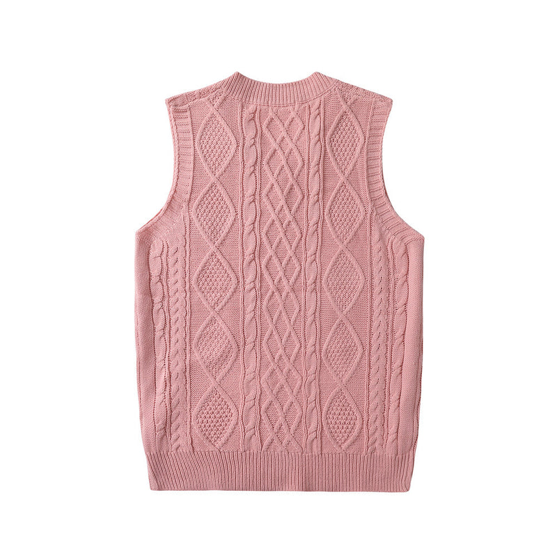 Men Sweater Vest Solid Color Sweater Vest Men's Loose V-neck Sleeveless Sweater BF Idle Style Waistcoat Vest