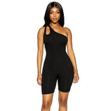 Autumn Solid Color Irregular One-Shoulder with Sexy Tight One-Piece Shorts