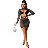 See through Pants Suit Hot Drilling Sequin Mesh Sexy Women Clothing Lace-up Cutout Two-Piece Set