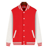Red Varsity Jacket Colorblock Baseball Uniform Sweater Loose Jacket Contrast Color Coat Overalls