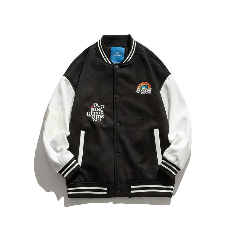 Vintage Letterman Jacket Autumn Color Matching Printed Jacket