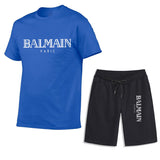 Balmain T Shirt & Sweatpant 2 Piece Set Men's Summer Casual Suit Printing Stylish Two-Piece Set