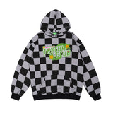 Mens Fall Outfits Green Checkerboard Plaid Loose Long Sleeve Terry Hooded Sweater for Men and Women Couple