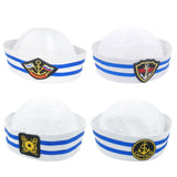 Sailor Hat Dome White Flanging Skullcap Curling Blue Stripe Beanie Yacht Captain Hat