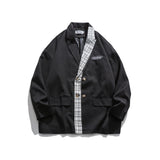 Men's Casual Suit Man Blzer Stitching Plaid Blazer Men's I Retro Loose Lapels Jacket Top