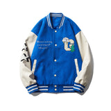 Blue Varsity Jacket Autumn Stitching Towel Embroidery Men's Baseball Uniforms Student Stand Collar Top Flight Suit