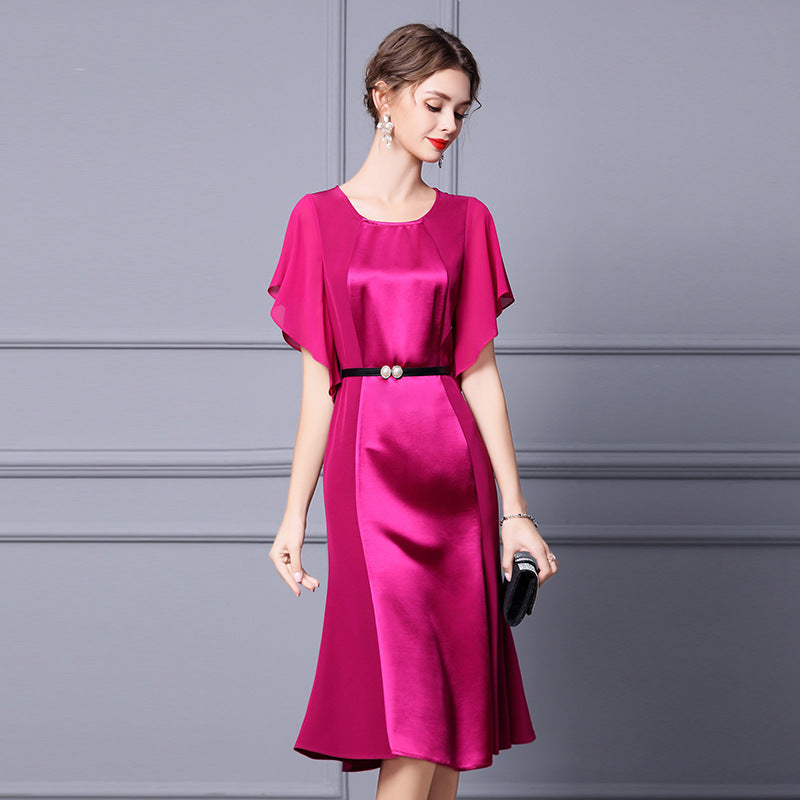 Mauve Dress Purplish Red Dress Summer Bell Sleeve Midi Fishtail Dress