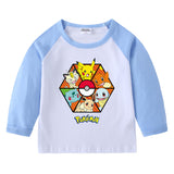 Children Pokemon Pikachu Hoodie Spring and Autumn round Neck Cartoon Long Sleeve T-shirt Cotton