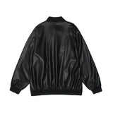 Beige Varsity Jacket Dark Letters Embroidered PU Leather Coat Men's Stand Collar Jacket Top