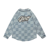 Men Denim Coat Jean Jackets Letter Print Plaid Denim Jacket Men's Washed Loose V-neck Cardigan Denim Jacket