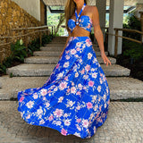 Bohemian Coachella Outfits Evening Dress Sling Blue Digital Printing Tutu Skirt