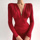 Winter Formal Dresses V-neck Sexy Slim Hip Dress for Women