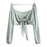 Women Fall Fall Puff Sleeve Sexy Short Bow Tube Top Shirt Top