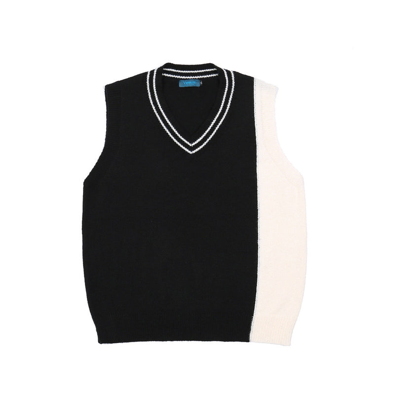 Men Sweater Vest Color Matching Sweater Waistcoat Outer Wear Men's Loose V-neck Sleeveless Sweater Vest