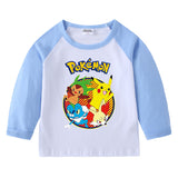 Children Pokemon Pikachu Hoodie Spring and Autumn round Neck Cartoon Long Sleeve T-shirt Cotton