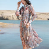 Emery Rose Dresses Vintage Court Style Printed Waist-Controlled Long Dress Chiffon Floral Dress