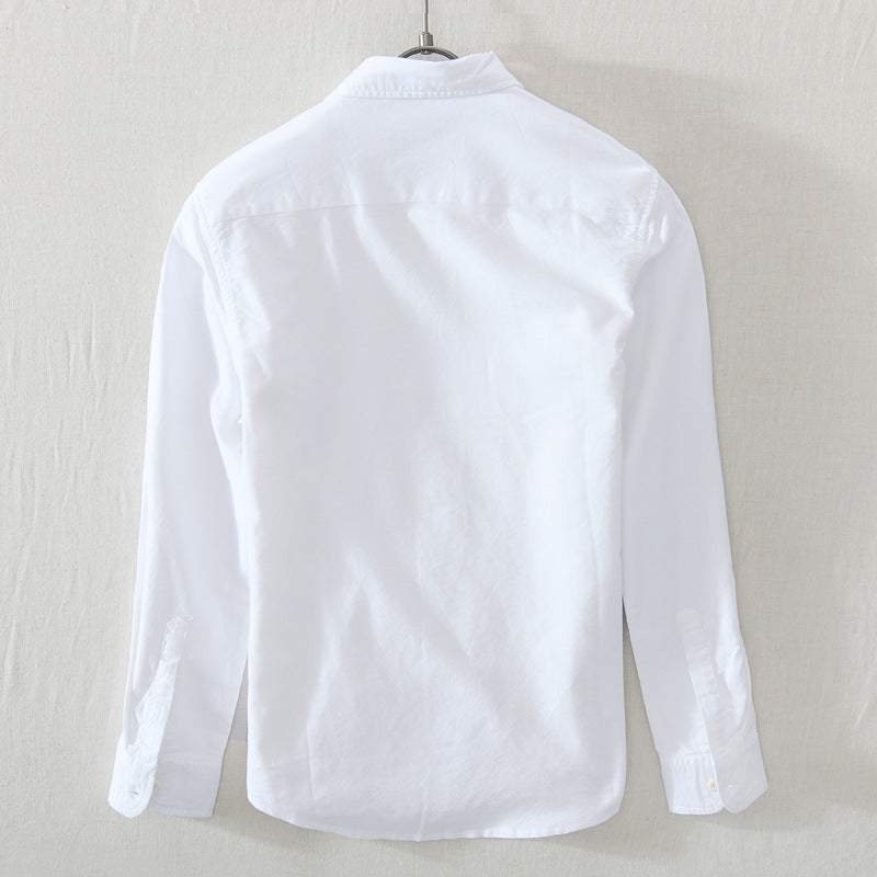 White Work Shirts Men's Casual Long-Sleeved Embroidered Square Collar Shirt