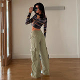 Julia Fox Low Rise Trousers Light Green Workwear Straight-Leg Denim Casual Pants