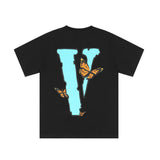 Vlone T Shirts Butterfly Large V Printed Short Sleeve T-shirt Men and Women Couple Hip Hop Loose Half Sleeve